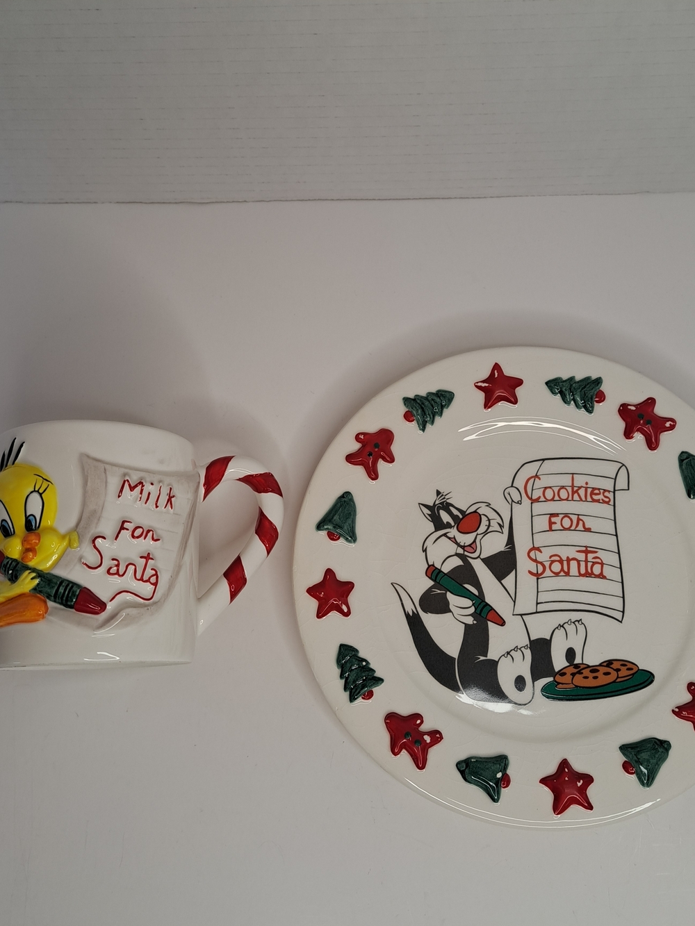 Vintage Warner Bros. Christmas Milk Mug & Cookies Plate, Sylvester and Tweety